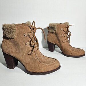 UGG 1013634 Beige Suede Sheepskin Analise Lace Up Ankle Boots
